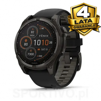 GARMIN Fenix 8 - 47 mm, SOLAR Sapphire Carbon Gray DLC Titanium z silikonowym paskiem w kolorze Black/Pebble Gray + Mapa Topograficzna OSM 2026 [010-02906-11]
