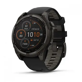 GARMIN Fenix 8 - 47 mm, SOLAR Sapphire Carbon Gray DLC Titanium z silikonowym paskiem w kolorze Black/Pebble Gray + Mapa Topograficzna OSM 2025 [010-02906-11]