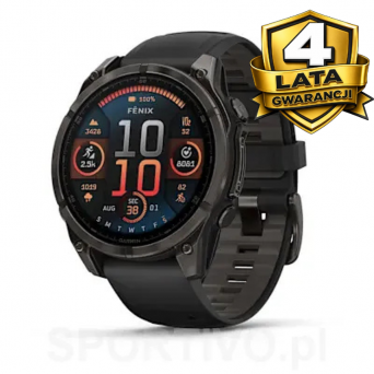GARMIN Fenix 8 - 47 mm, AMOLED Sapphire Carbon Gray DLC Titanium z silikonowym paskiem w kolorze Black/Pebble Gray + Mapa Topograficzna OSM 2026 [010-02904-21]