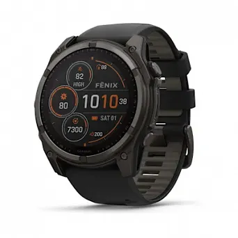 GARMIN Fenix 8 - 51 mm, SOLAR Sapphire Carbon Gray DLC Titanium z silikonowym paskiem w kolorze Black/Pebble Gray + Mapa Topograficzna OSM 2025 [010-02907-11]