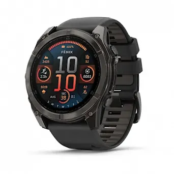 GARMIN Fenix 8 - 51 mm, AMOLED Sapphire Carbon Gray DLC Titanium z silikonowym paskiem w kolorze Black/Pebble Gray + Mapa Topograficzna OSM 2025 [010-02905-21]