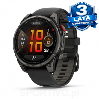 GARMIN Fenix 8 Pro - 47 mm, AMOLED Sapphire Carbon Gray DLC Titanium z silikonowym paskiem w kolorze Black/Pebble Gray + Mapa Topograficzna OSM 2026 [010-03198-01]