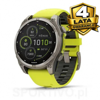 GARMIN Fenix 8 - 47 mm, SOLAR Sapphire Titanium z silikonowym paskiem w kolorze Amp Yellow/Graphite + Mapa Topograficzna OSM 2026 [010-02906-21]