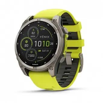 GARMIN Fenix 8 - 47 mm, SOLAR Sapphire Titanium z silikonowym paskiem w kolorze Amp Yellow/Graphite + Mapa Topograficzna OSM 2025 [010-02906-21]