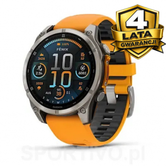 GARMIN Fenix 8 - 47 mm, AMOLED Sapphire Titanium z silikonowym paskiem w kolorze Spark Orange/Graphite + Mapa Topograficzna OSM 2026 [010-02904-11]